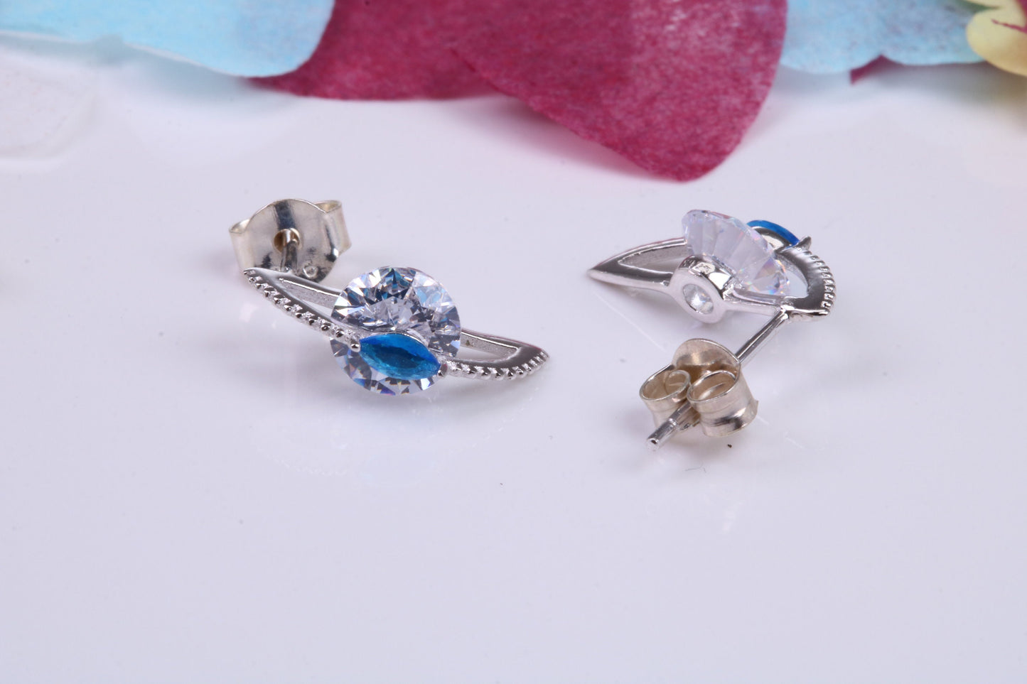 13 mm Long Cubic Zirconia set Earrings, Very Dressy, Made from Solid 925 Grade Sterling Silver