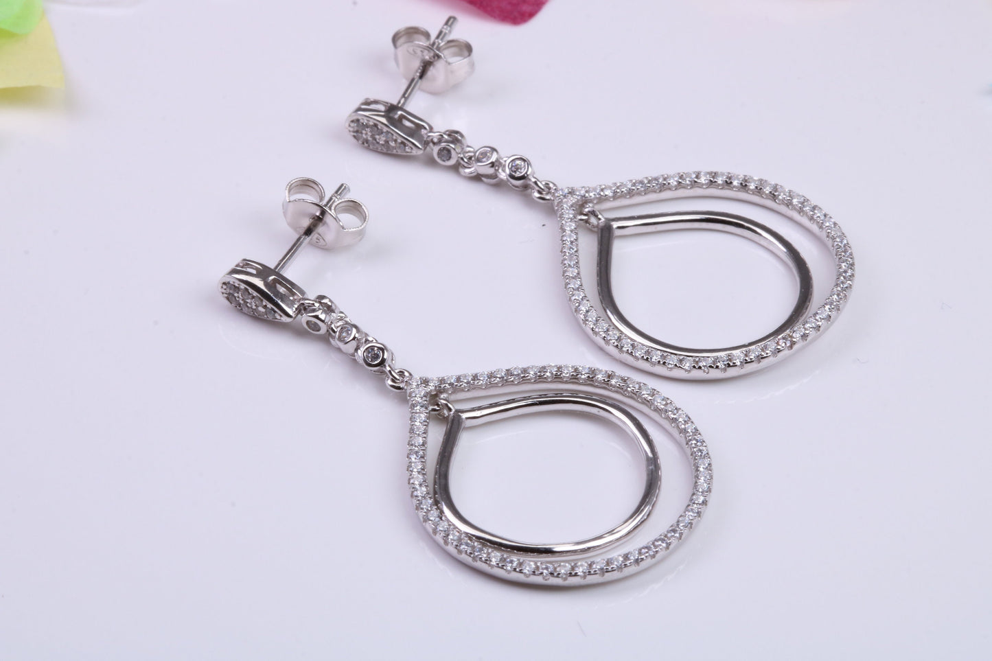 45 mm Long Dropper Earrings, Cubic Zirconia set, Made from Solid 925 Grade Sterling Silver