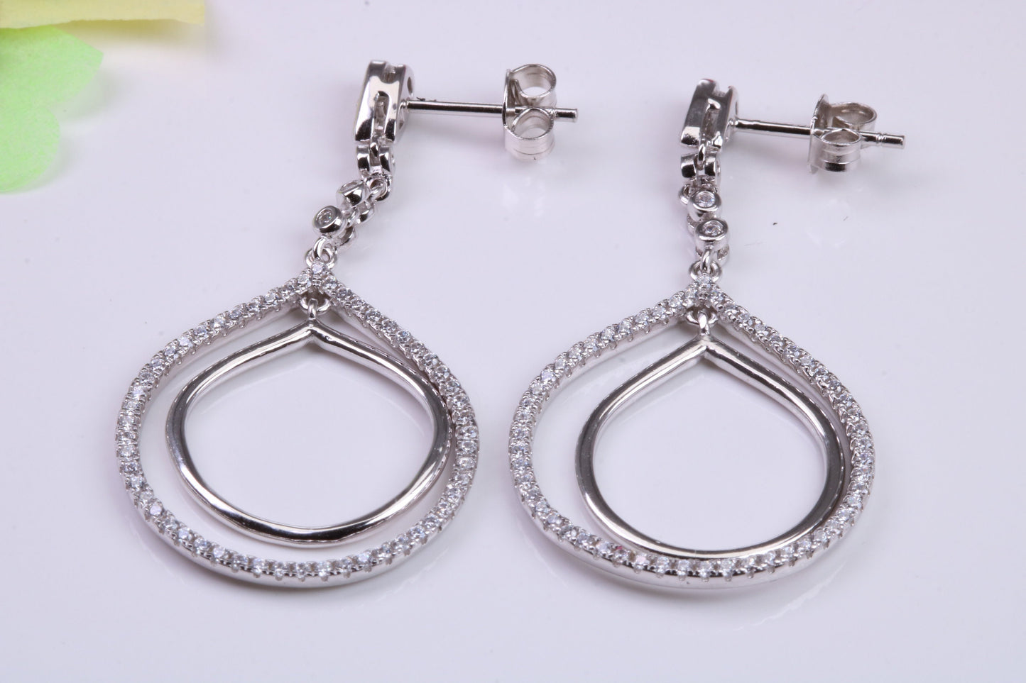 45 mm Long Dropper Earrings, Cubic Zirconia set, Made from Solid 925 Grade Sterling Silver