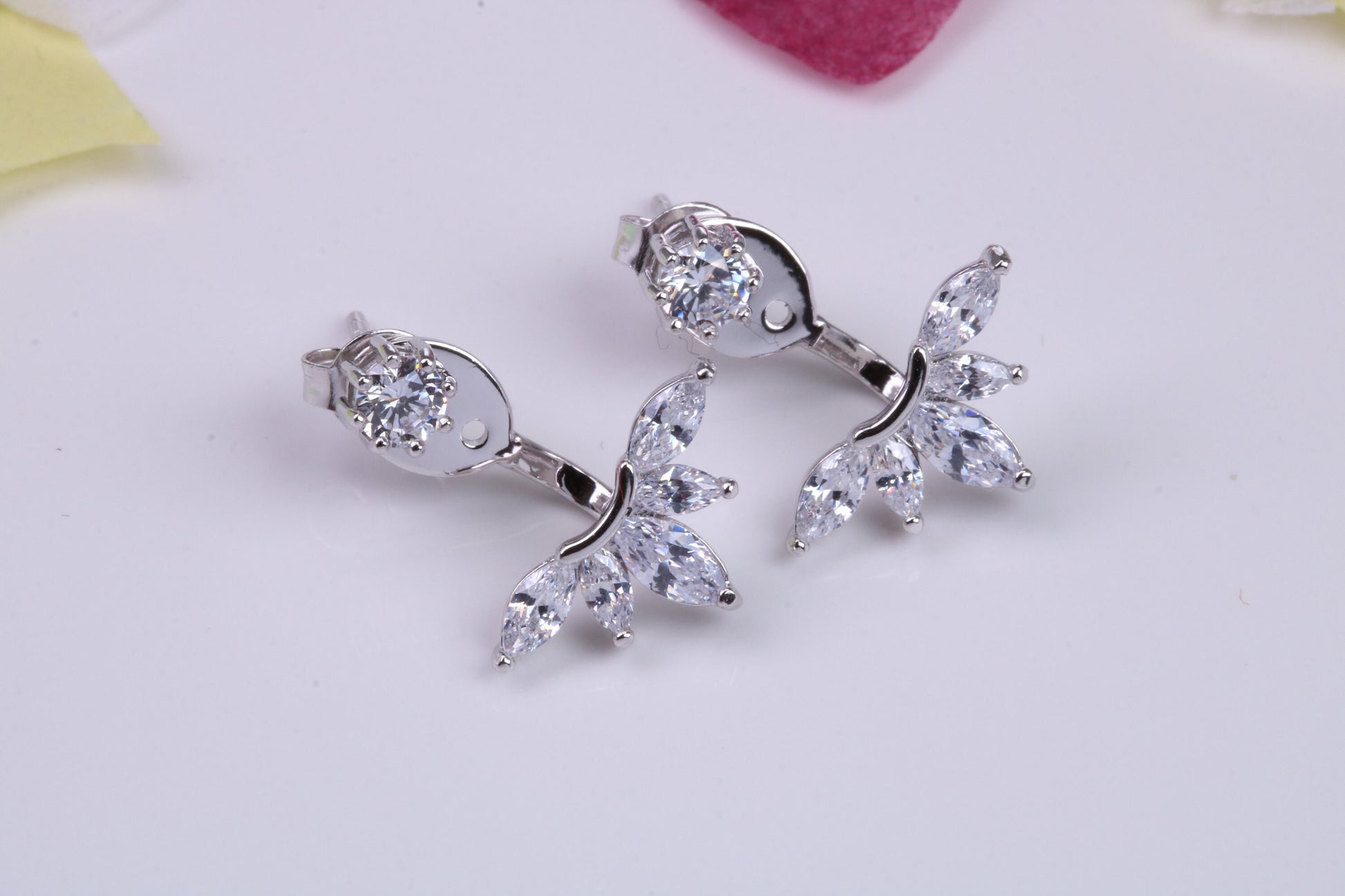 20 mm Long Dropper Stud Cubic Zirconia set Earrings, Very Dressy, Made from Solid 925 Grade Sterling Silver