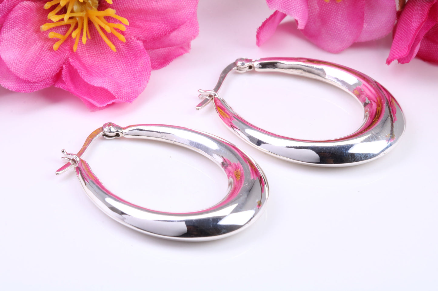 35 mm Long Hoop Creole Earrings Made from Solid 925 Grade Sterling Silver