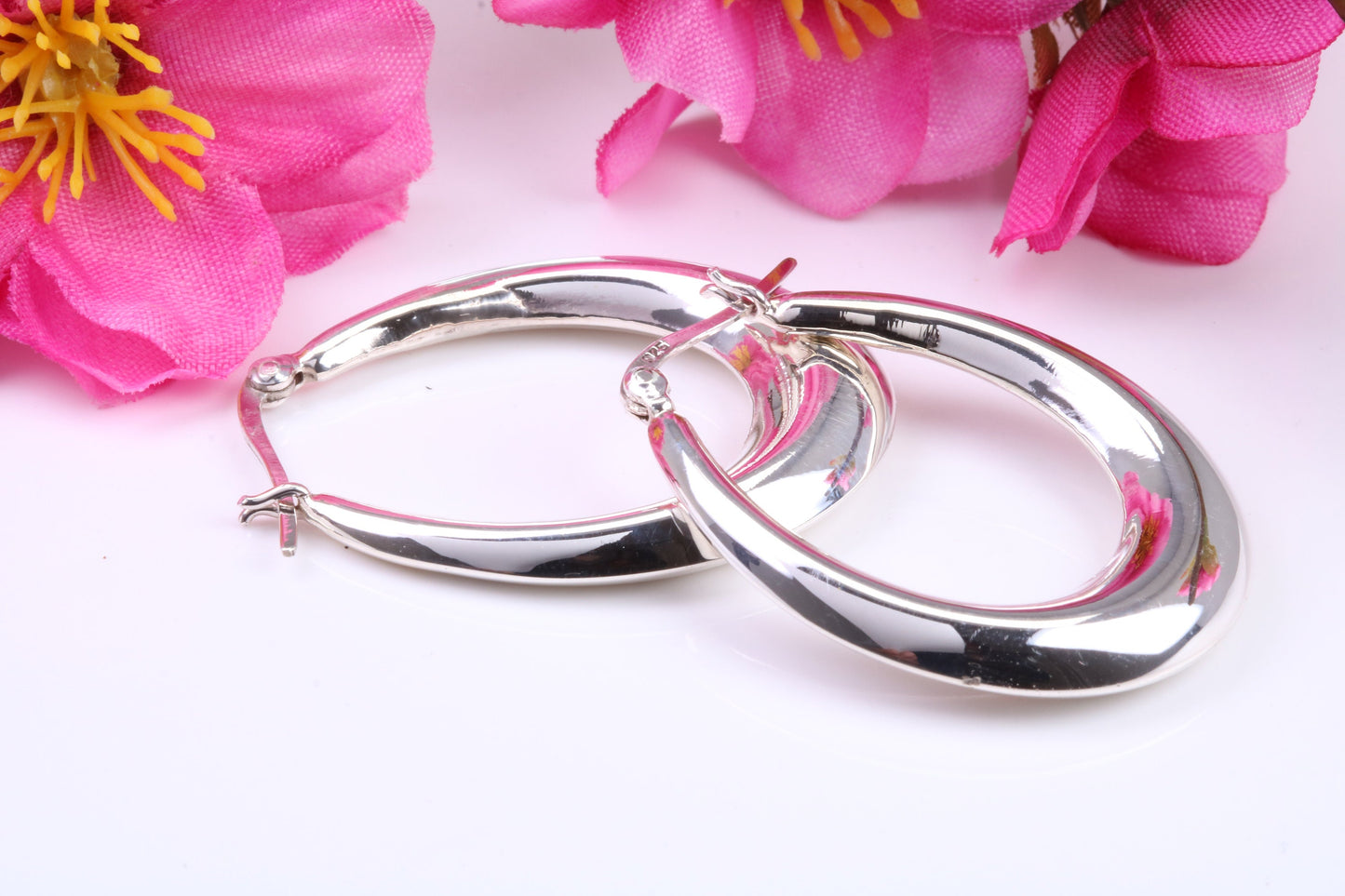 35 mm Long Hoop Creole Earrings Made from Solid 925 Grade Sterling Silver