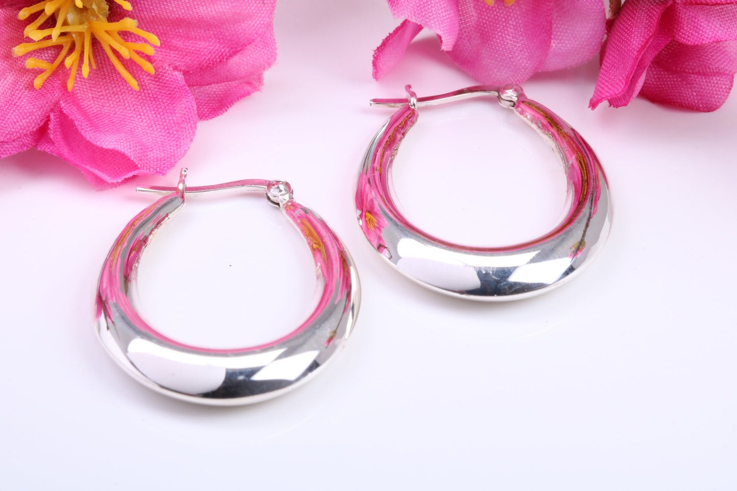 35 mm Long Hoop Creole Earrings Made from Solid 925 Grade Sterling Silver