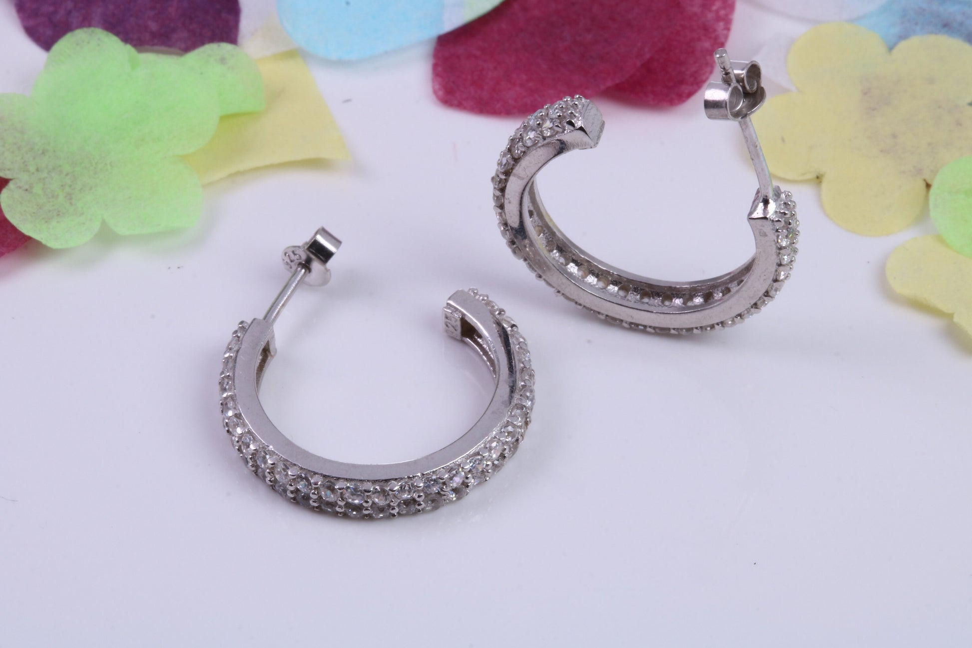 21 mm Round Hoop Cubic Zirconia set Earrings, Very Dressy, Made from Solid 925 Grade Sterling Silver