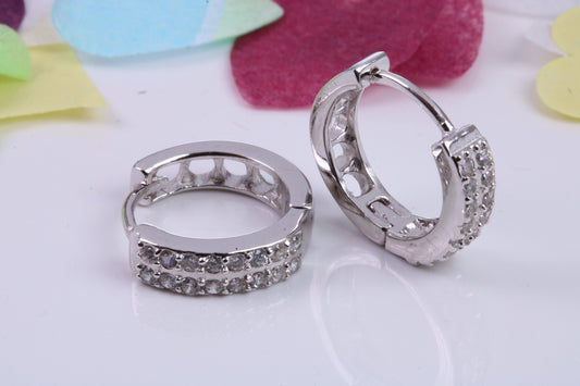 16 mm Round Hoop Cubic Zirconia set Earrings, Very Dressy, Made from Solid 925 Grade Sterling Silver