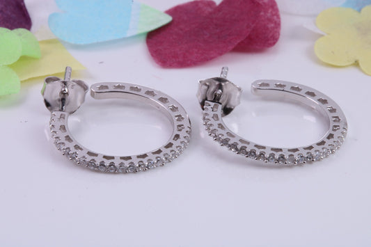 20 mm Round Hoop Cubic Zirconia set Earrings, Very Dressy, Made from Solid 925 Grade Sterling Silver