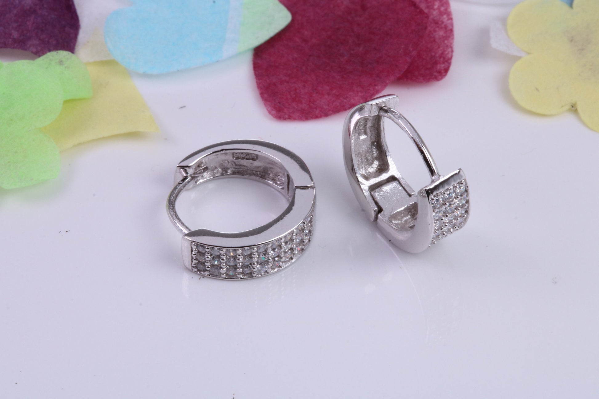 15 mm Round Hoop Cubic Zirconia set Earrings, Very Dressy, Made from Solid 925 Grade Sterling Silver