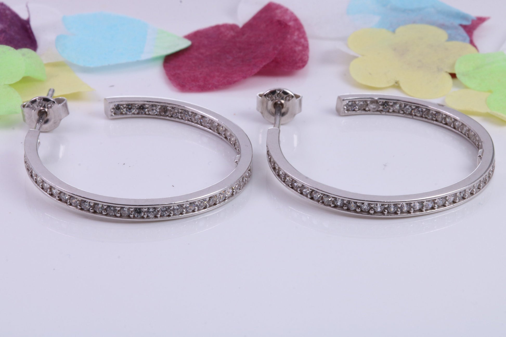 Large 30 mm Round Hoop Cubic Zirconia set Earrings, Very Dressy, Made from Solid 925 Grade Sterling Silver