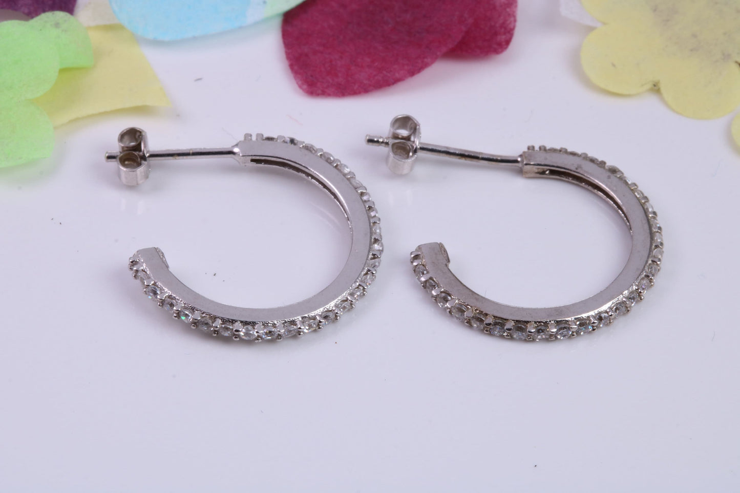 21 mm Round Hoop Cubic Zirconia set Earrings, Very Dressy, Made from Solid 925 Grade Sterling Silver