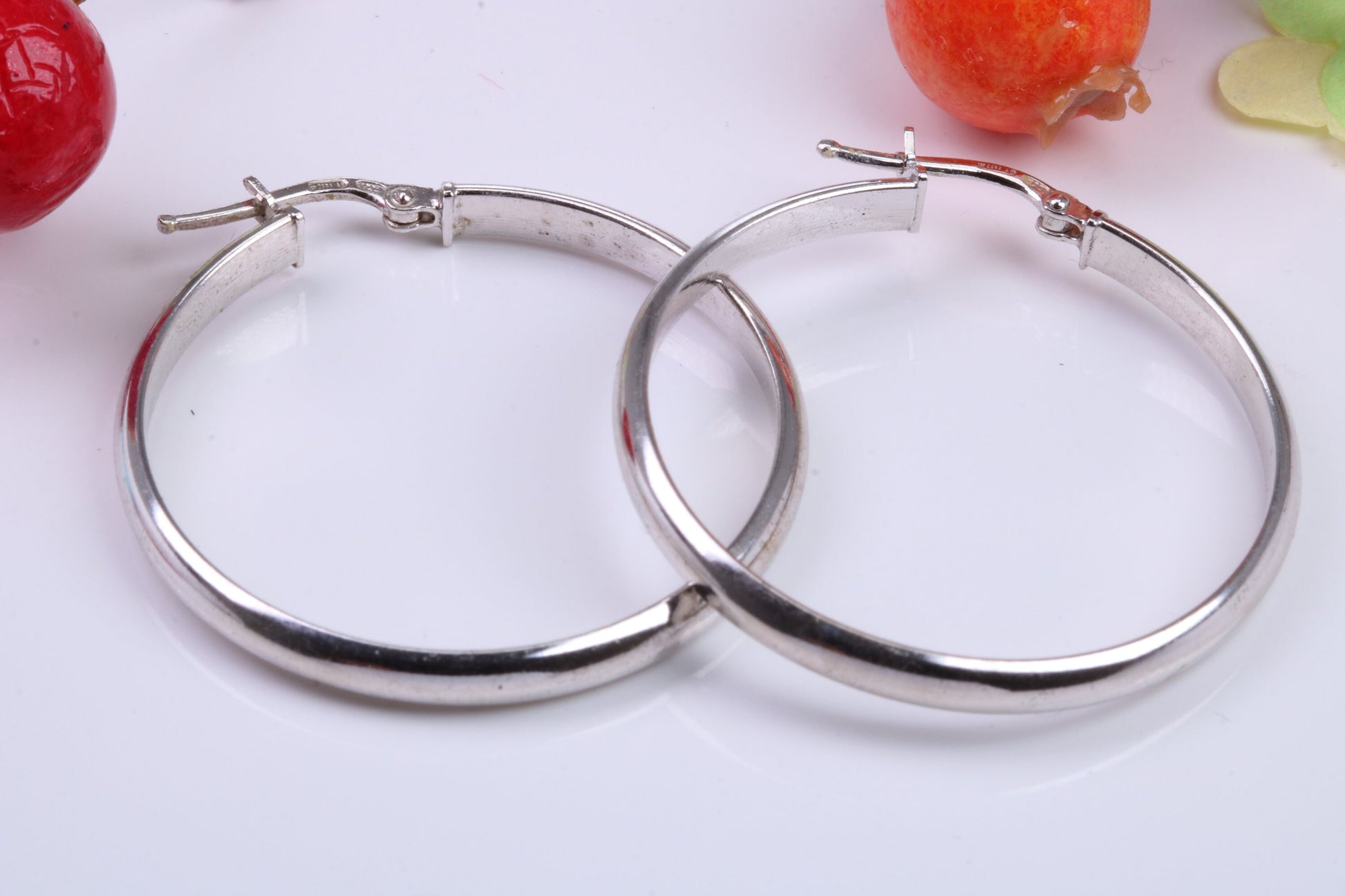 Large 34 mm Round Hoop Creole Earrings Made from Solid 925 Grade Sterling Silver