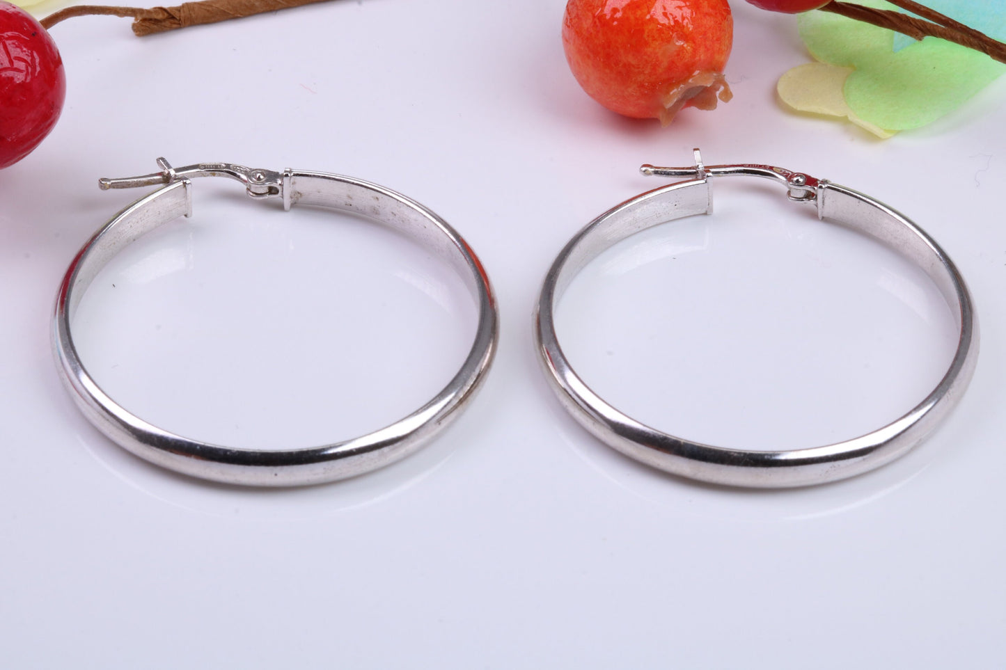 Large 34 mm Round Hoop Creole Earrings Made from Solid 925 Grade Sterling Silver