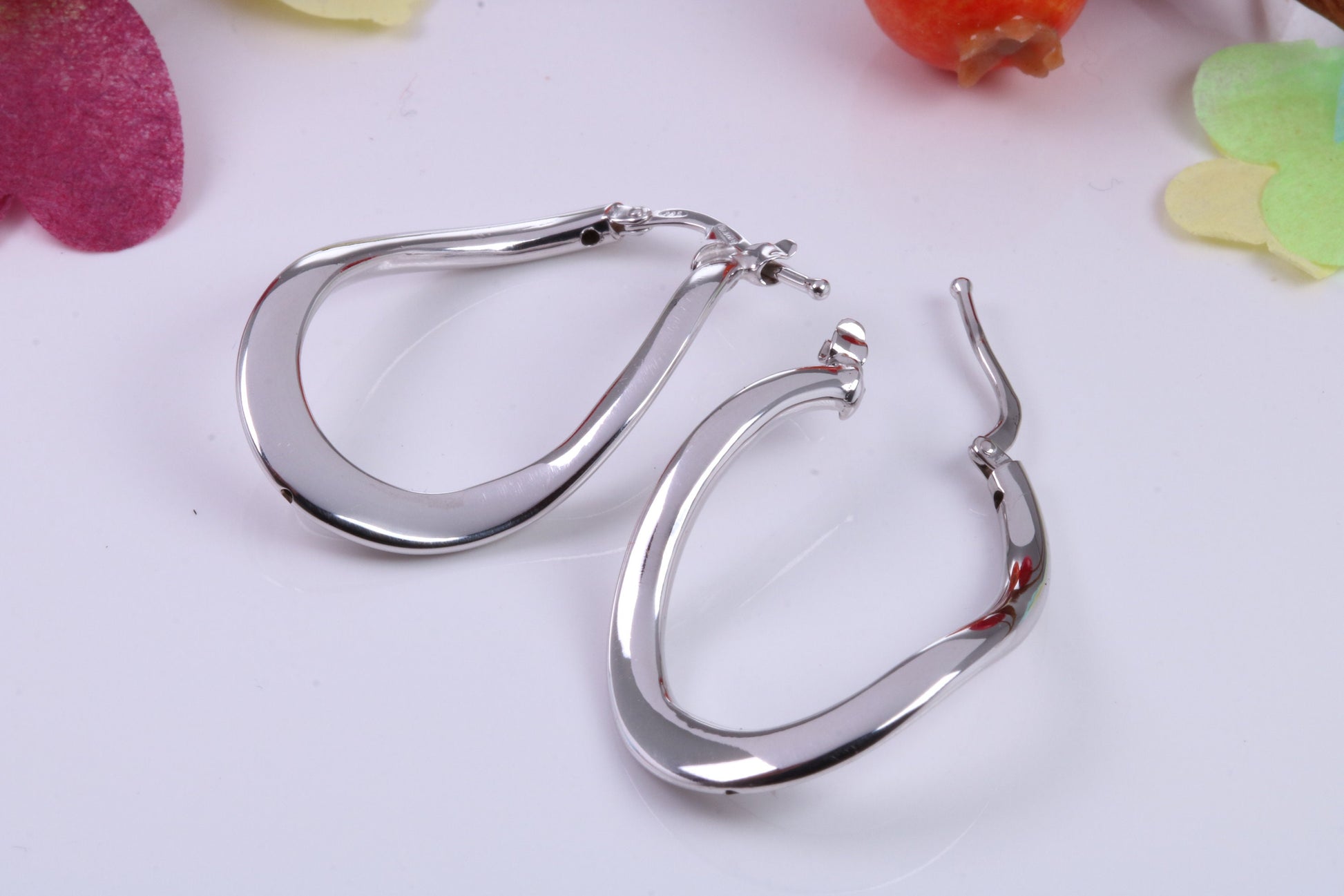 Large 30 mm Long Hoop Creole Earrings Made from Solid 925 Grade Sterling Silver