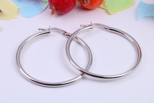 Large 35 mm Round Creole Hoop Earrings Made from 925 Grade Sterling Silver