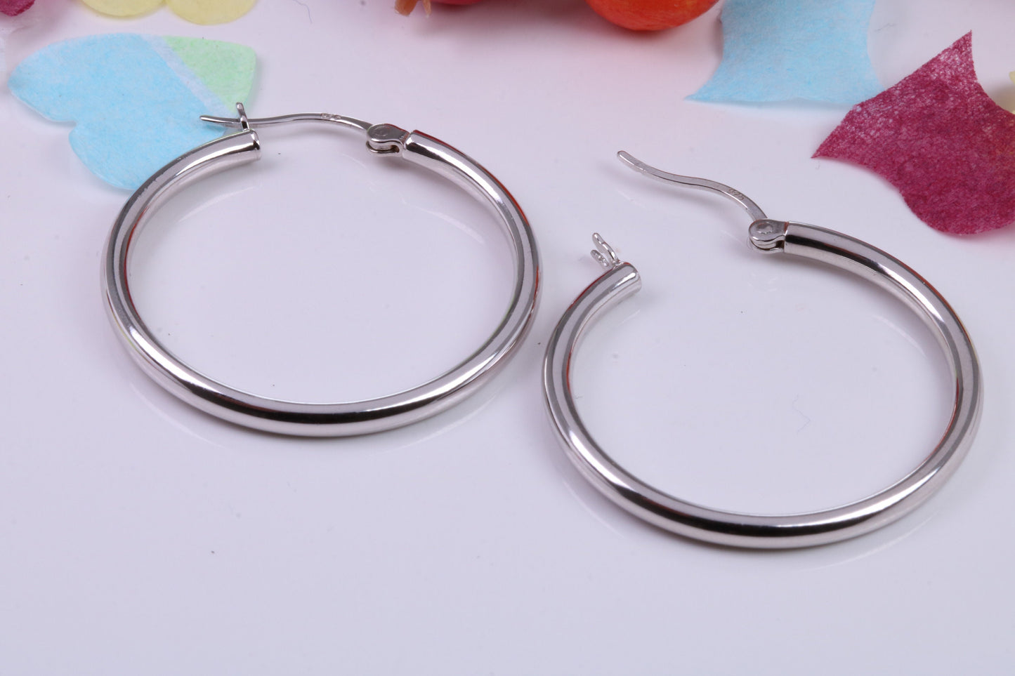 32 mm Round Creole Hoop Earrings Made from 925 Grade Sterling Silver