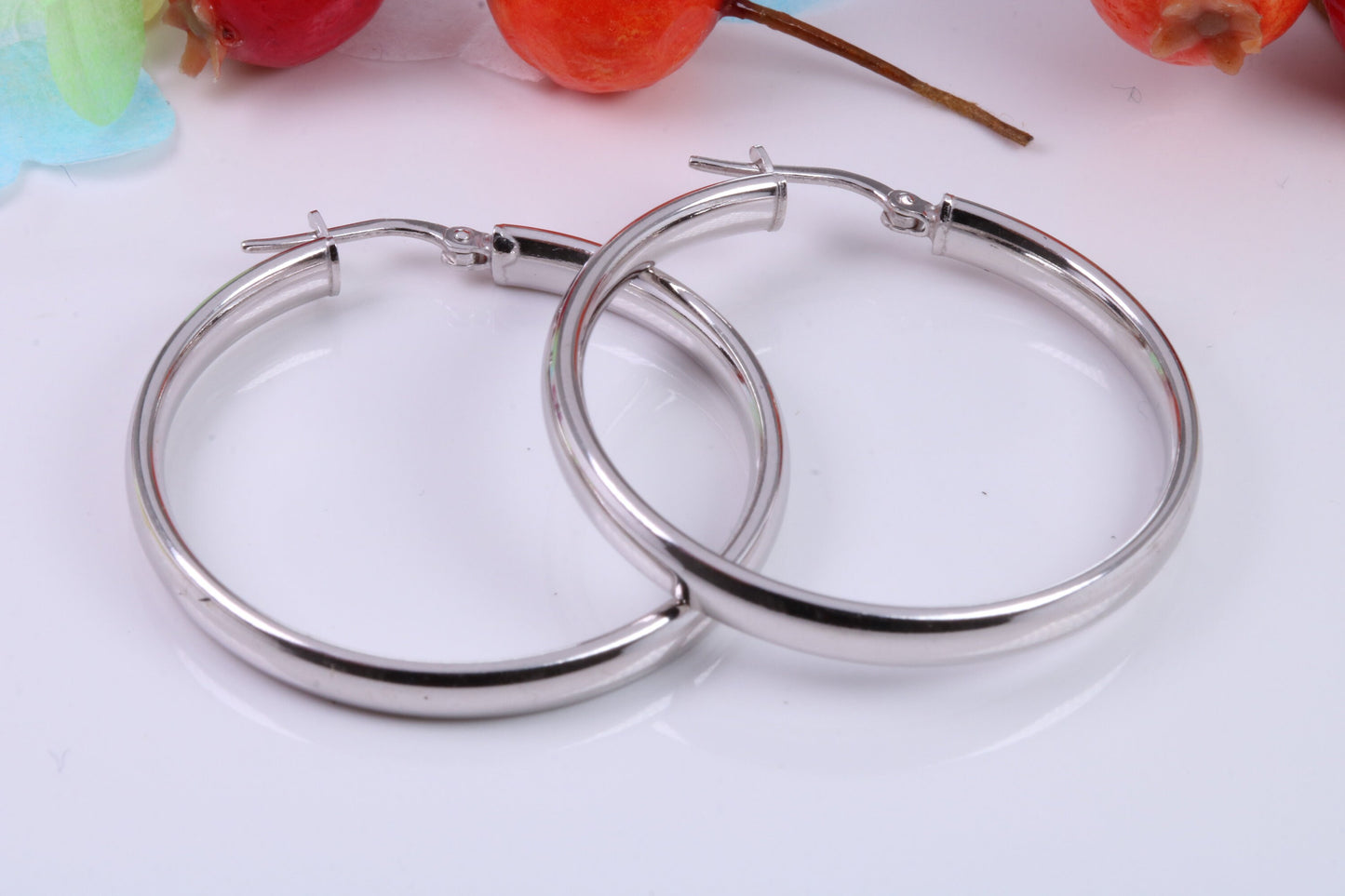 Large 35 mm Round Creole Hoop Earrings Made from 925 Grade Sterling Silver