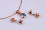 Real Blue Topaz Necklace and Matching Stud Earrings, made from solid Sterling Silver and 18ct Rose Gold Plated
