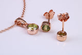 Real Peridot set Necklace and Matching Stud Earrings, made from solid Sterling Silver and 18ct Rose Gold Plated