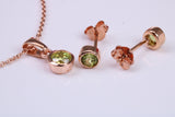 Real Peridot set Necklace and Matching Stud Earrings, made from solid Sterling Silver and 18ct Rose Gold Plated