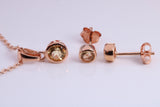 Real Citrine set Necklace and Matching Stud Earrings, made from solid Sterling Silver and 18ct Rose Gold Plated