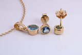 Real Blue Topaz set Necklace and Matching Stud Earrings, made from solid Sterling Silver and 18ct Yellow Gold Plated