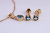 Real Blue Topaz set Necklace and Matching Stud Earrings, made from solid Sterling Silver and 18ct Yellow Gold Plated