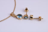Real Blue Topaz set Necklace and Matching Stud Earrings, made from solid Sterling Silver and 18ct Yellow Gold Plated