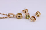 Real Peridot set Necklace and Matching Stud Earrings, made from solid Sterling Silver and 18ct Yellow Gold Plated