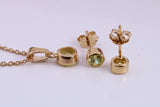 Real Peridot set Necklace and Matching Stud Earrings, made from solid Sterling Silver and 18ct Yellow Gold Plated