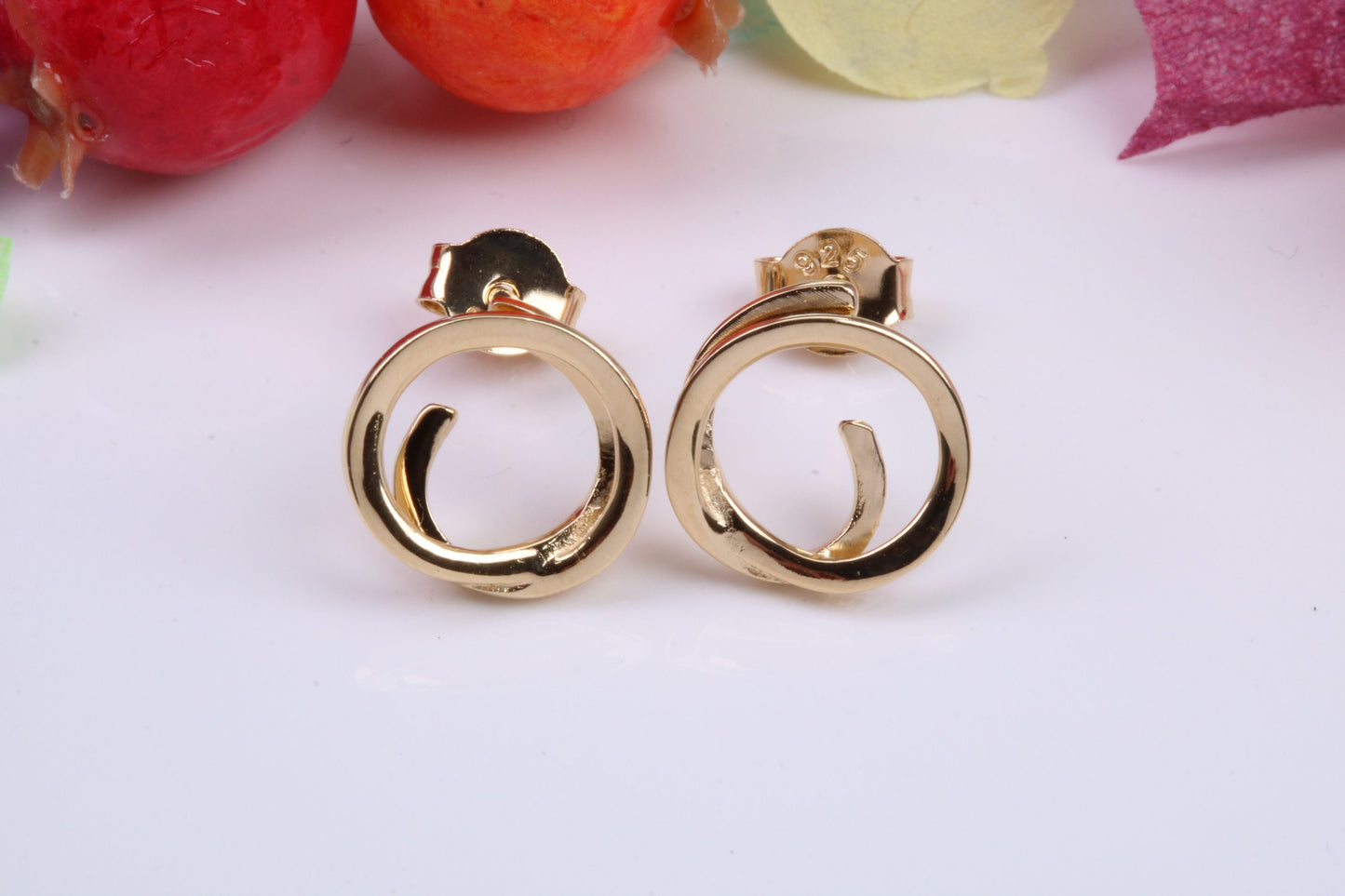 Circle Earrings, Made from Solid 925 Grade Sterling Silver and 18ct Yellow Gold Plated