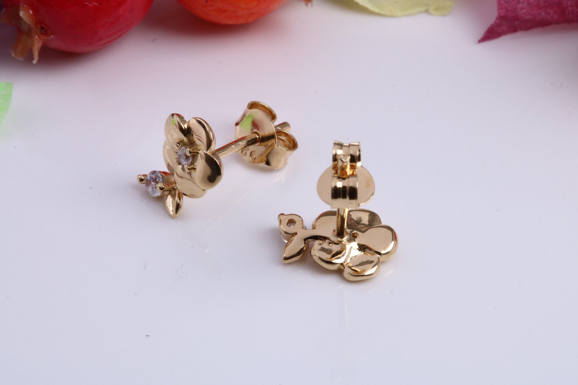 Rose Flower Cubic Zirconia set Earrings, Made from Solid 925 Grade Sterling Silver and 18ct Yellow Gold Plated