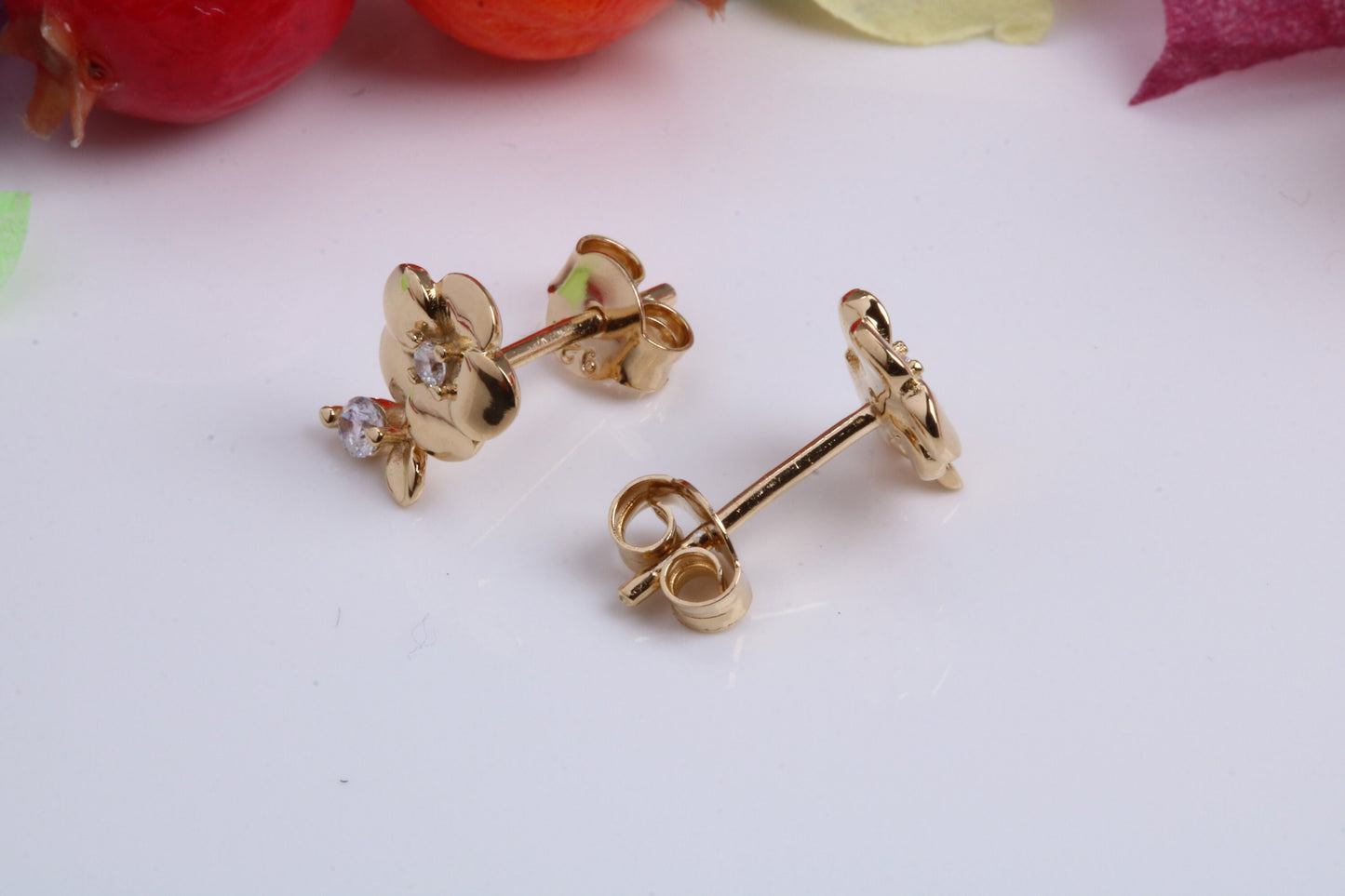 Rose Flower Cubic Zirconia set Earrings, Made from Solid 925 Grade Sterling Silver and 18ct Yellow Gold Plated