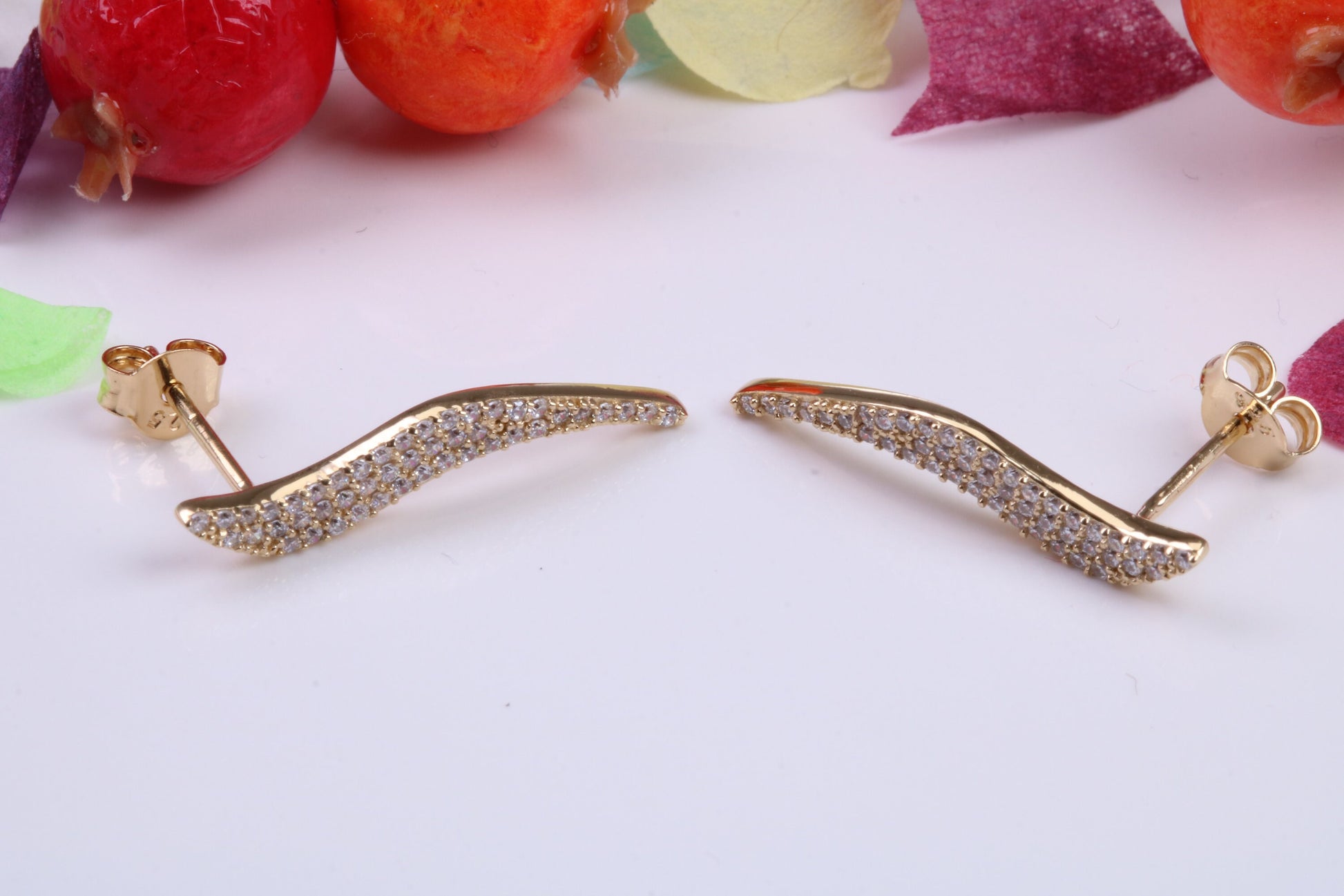 25 mm Long Cubic Zirconia set Dropper Earrings, Made from Solid 925 Grade Sterling Silver and 18ct Yellow Gold Plated