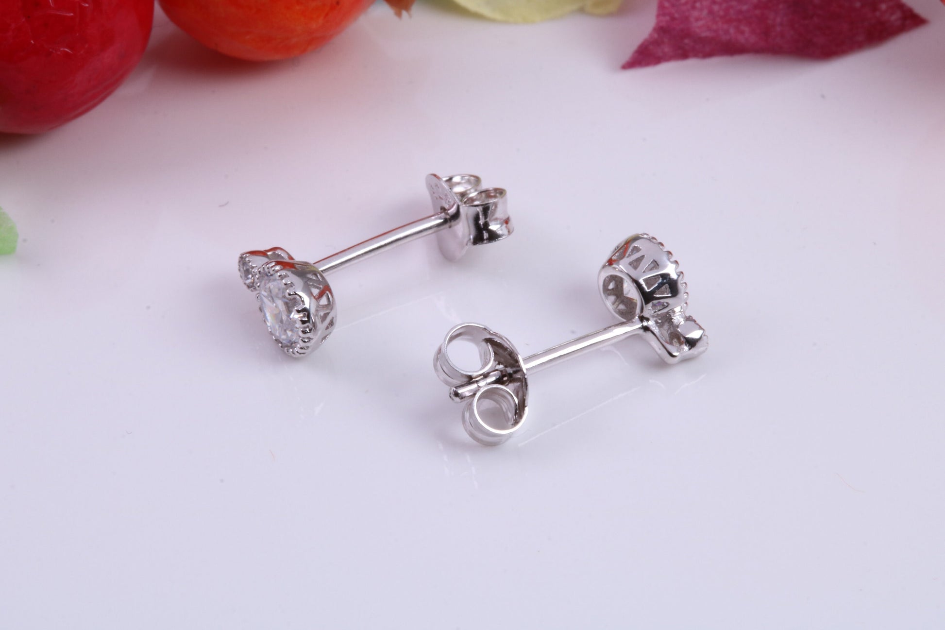 7 mm Long Stud Cubic Zirconia set Earrings, Very Dressy, Made from Solid 925 Grade Sterling Silver