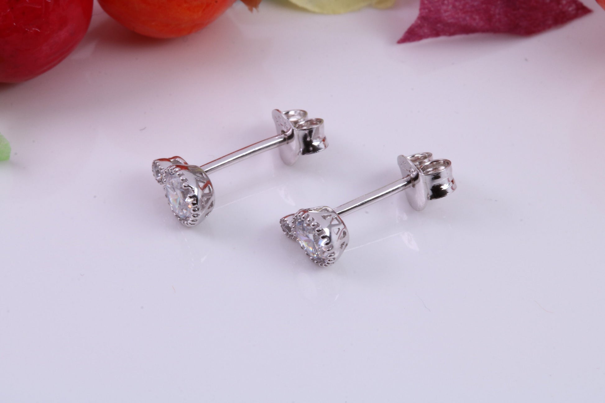 7 mm Long Stud Cubic Zirconia set Earrings, Very Dressy, Made from Solid 925 Grade Sterling Silver