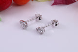 7 mm Long Stud Cubic Zirconia set Earrings, Very Dressy, Made from Solid 925 Grade Sterling Silver