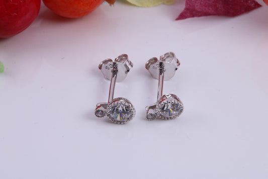 7 mm Long Stud Cubic Zirconia set Earrings, Very Dressy, Made from Solid 925 Grade Sterling Silver