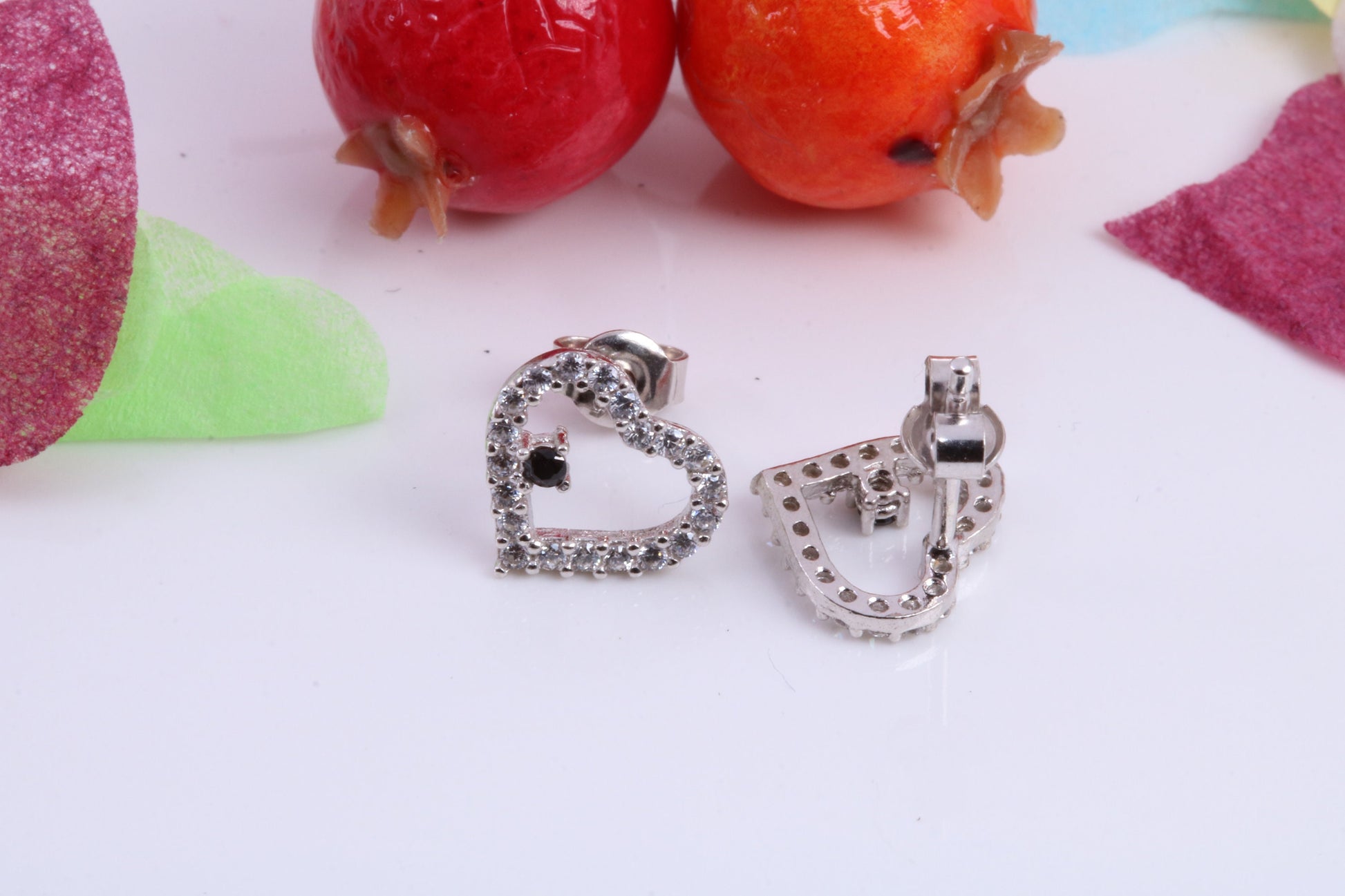 Love Heart Cubic Zirconia set Earrings, Very Dressy, Made from Solid 925 Grade Sterling Silver