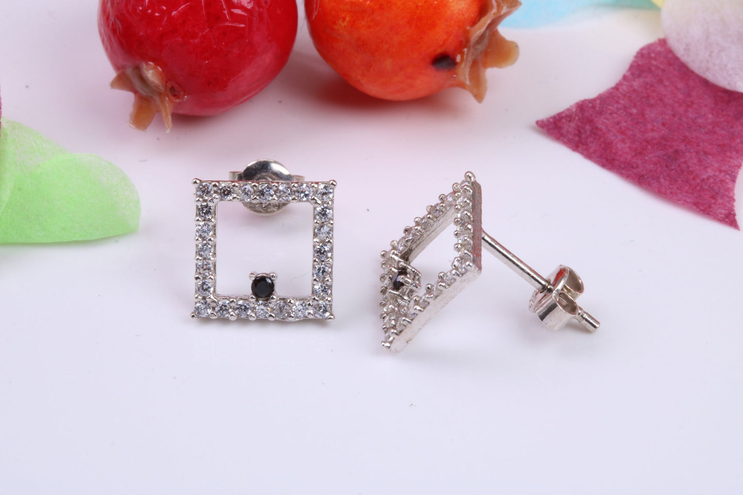 Square Stud Cubic Zirconia set Earrings, Very Dressy, Made from Solid 925 Grade Sterling Silver