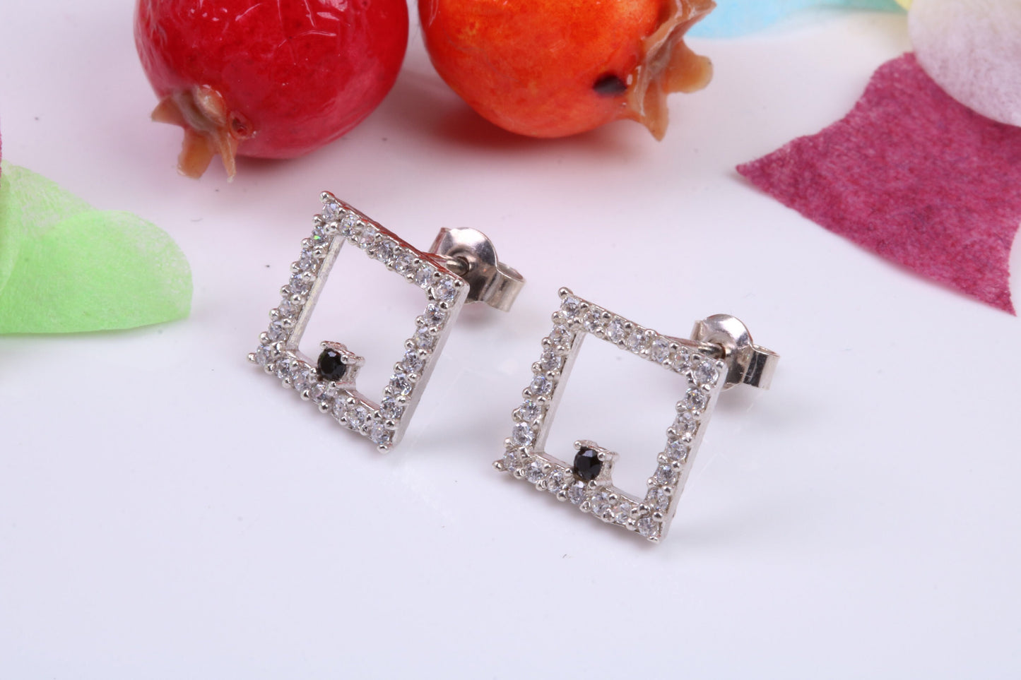 Square Stud Cubic Zirconia set Earrings, Very Dressy, Made from Solid 925 Grade Sterling Silver