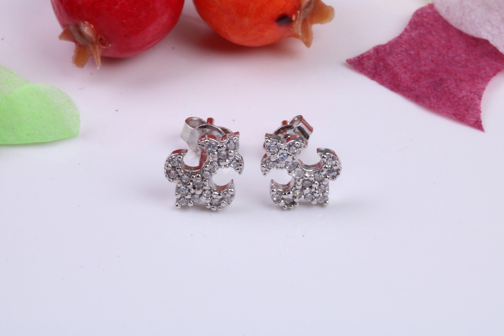 Anchor Cubic Zirconia set Stud Earrings, Very Dressy, Made from Solid 925 Grade Sterling Silver