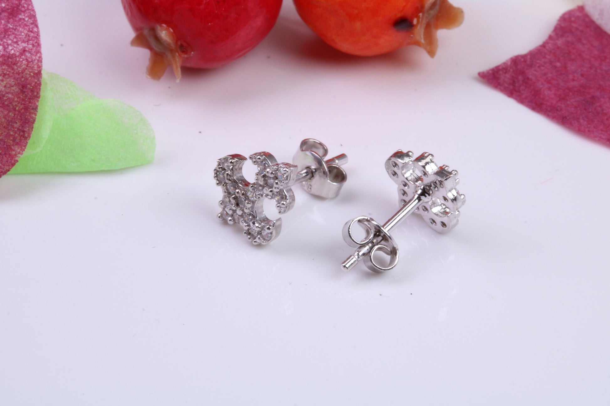 Anchor Cubic Zirconia set Stud Earrings, Very Dressy, Made from Solid 925 Grade Sterling Silver