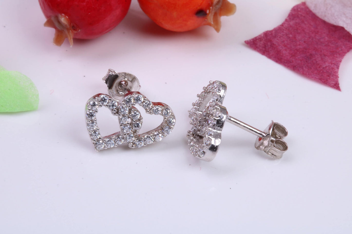 Love Hearts Cubic Zirconia set Stud Earrings, Very Dressy, Made from Solid 925 Grade Sterling Silver