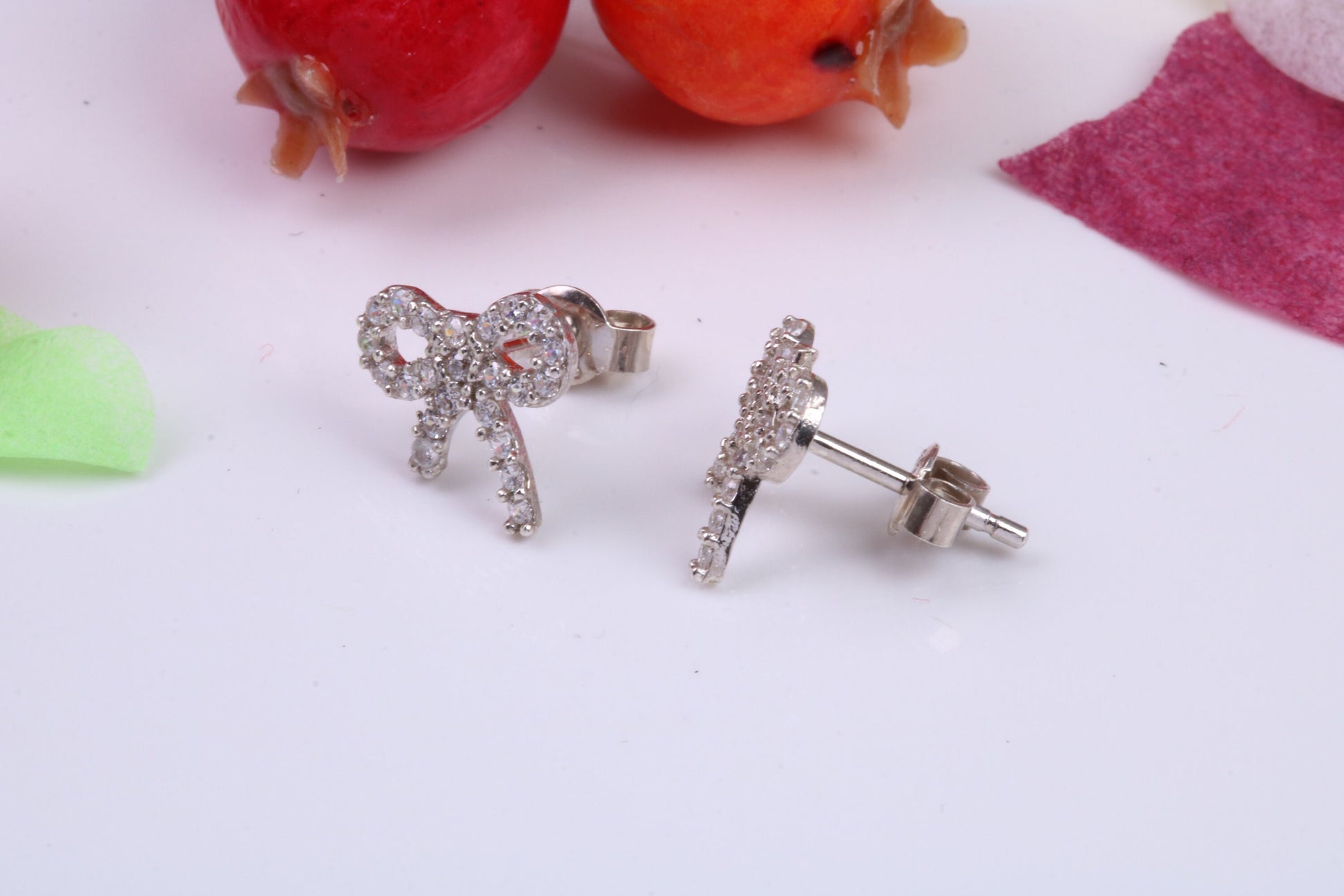 Ribbon Cubic Zirconia set Stud Earrings, Very Dressy, Made from Solid 925 Grade Sterling Silver