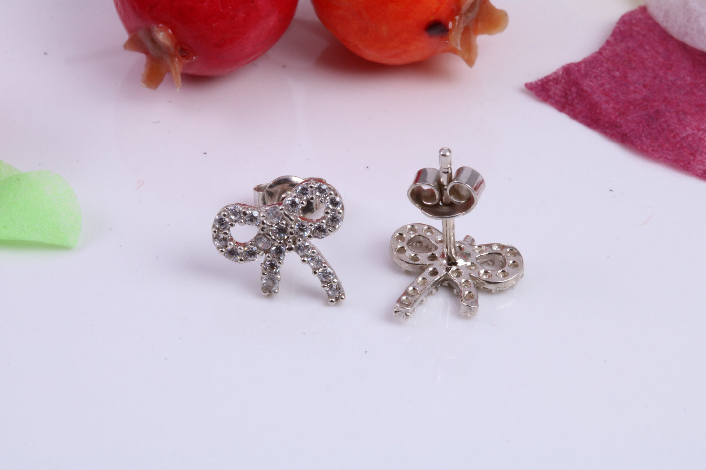 Ribbon Cubic Zirconia set Stud Earrings, Very Dressy, Made from Solid 925 Grade Sterling Silver