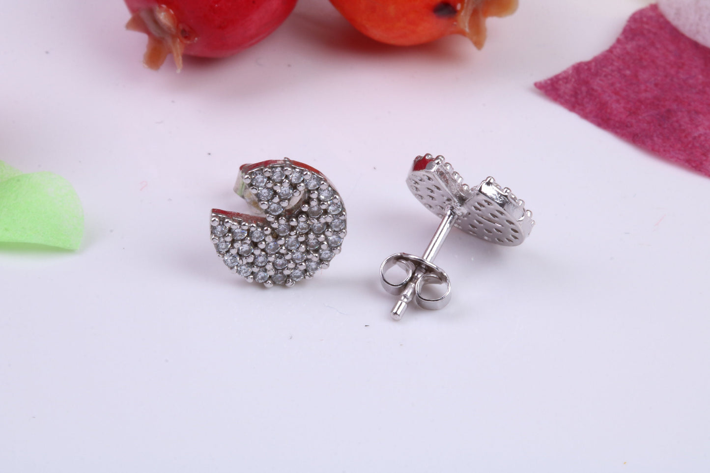 Pac Man Cubic Zirconia set Earrings, Very Dressy, Made from Solid 925 Grade Sterling Silver