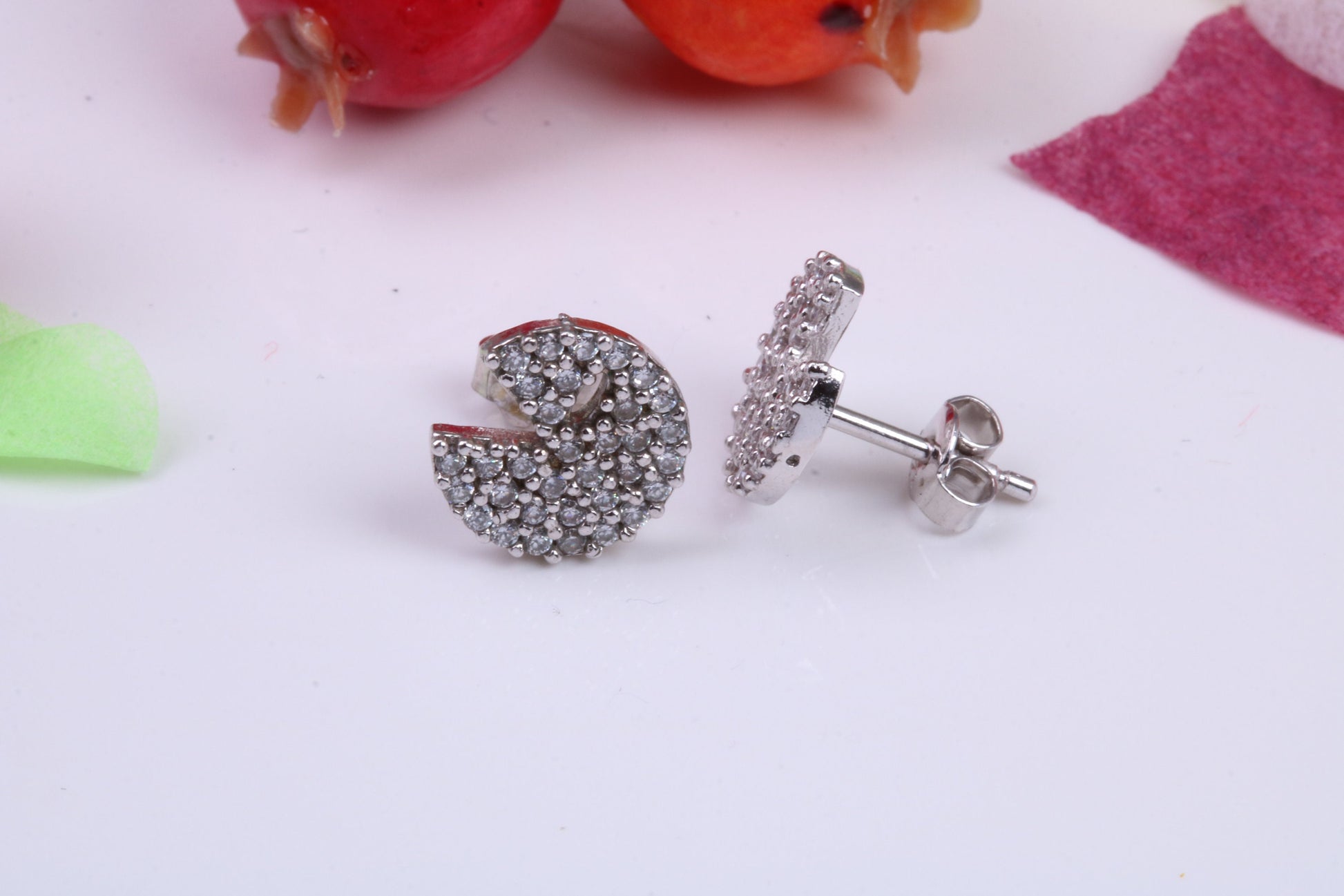 Pac Man Cubic Zirconia set Earrings, Very Dressy, Made from Solid 925 Grade Sterling Silver