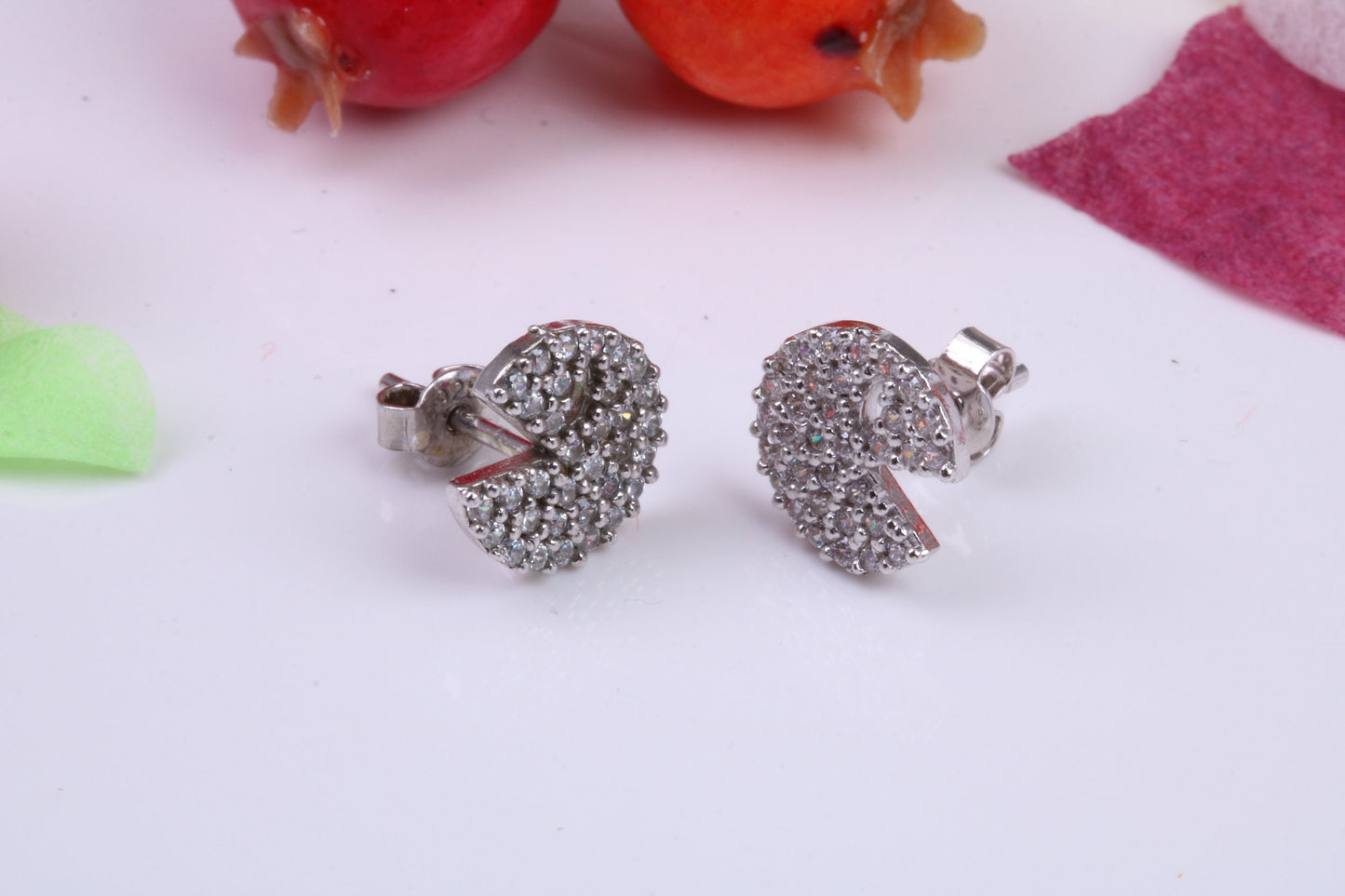 Pac Man Cubic Zirconia set Earrings, Very Dressy, Made from Solid 925 Grade Sterling Silver