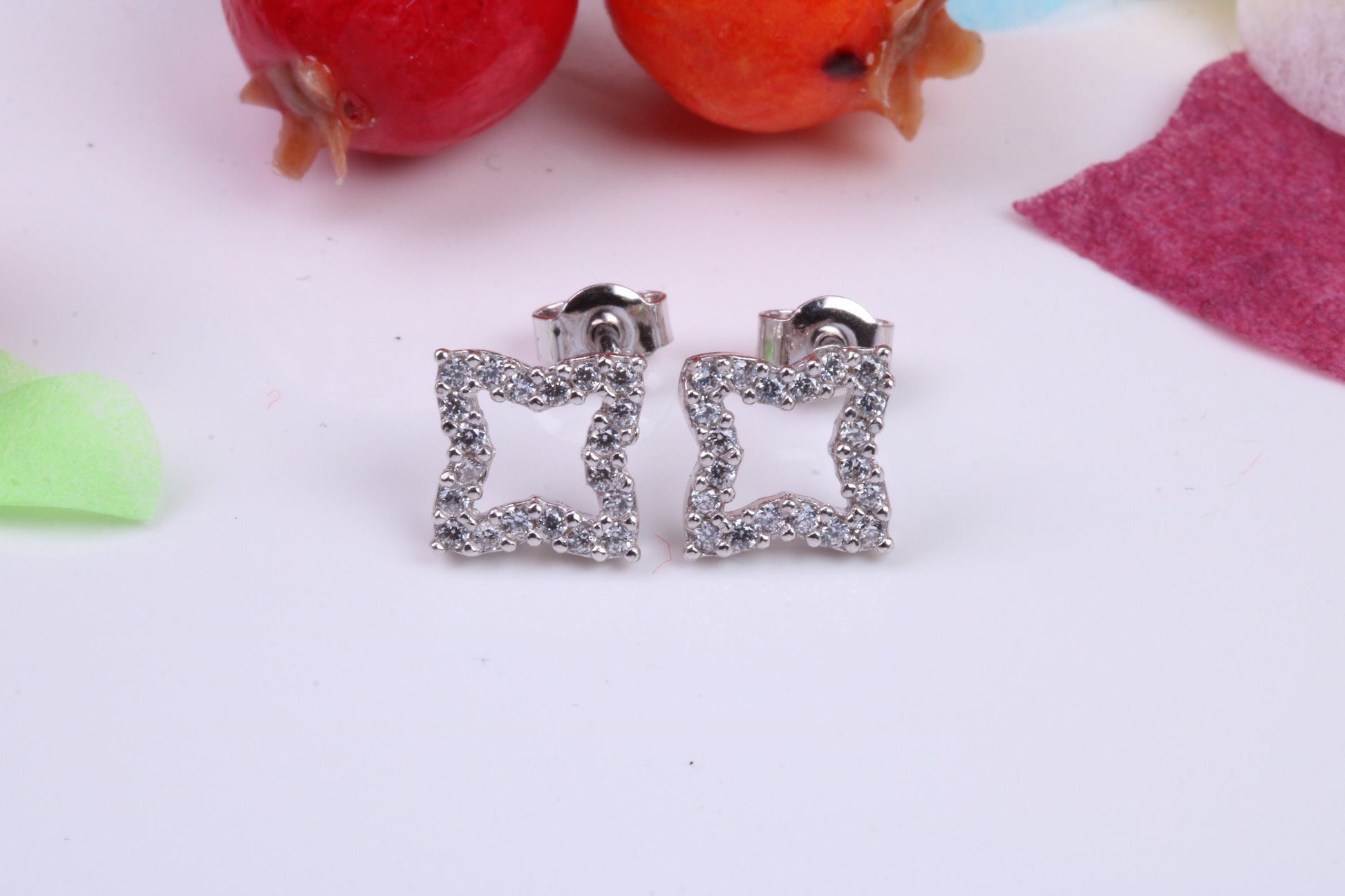 7 mm Square Stud Cubic Zirconia set Earrings, Very Dressy, Made from Solid 925 Grade Sterling Silver