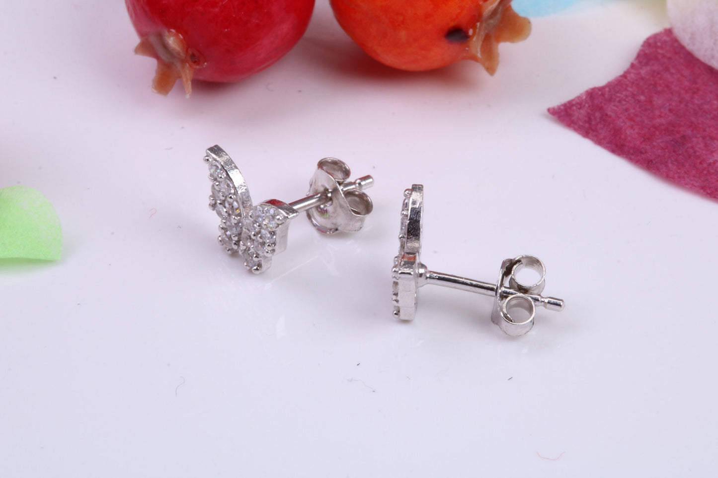 Butterfly Cubic Zirconia set Stud Earrings, Very Dressy, Made from Solid 925 Grade Sterling Silver