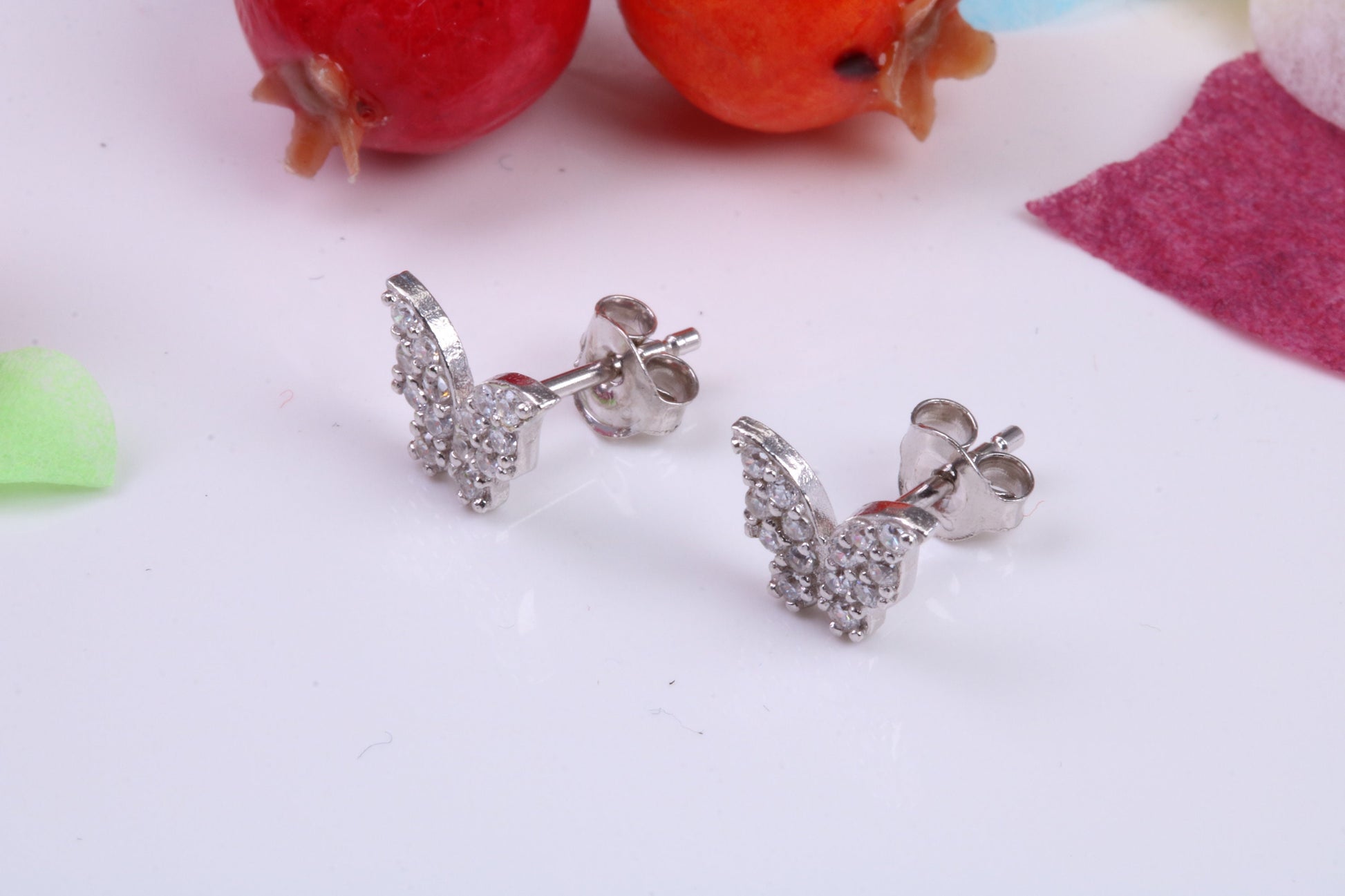 Butterfly Cubic Zirconia set Stud Earrings, Very Dressy, Made from Solid 925 Grade Sterling Silver